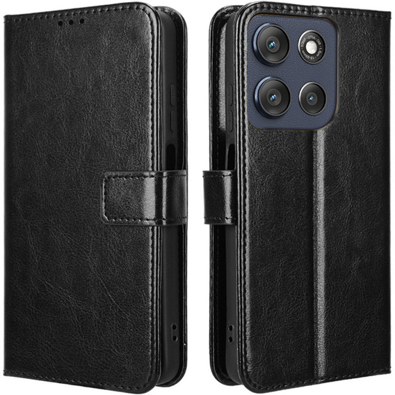 Pattintható tok a Motorola Moto G86 5G, Crazy Horse Wallet, fekete