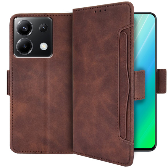 Pattintható tok a Xiaomi Poco X6 5G, Card Slot, barna