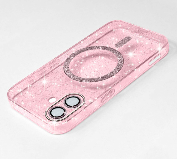 Tok iPhone 16-hoz, ERBORD Glitter MagSafe, rózsaszín + képernyőüveg
