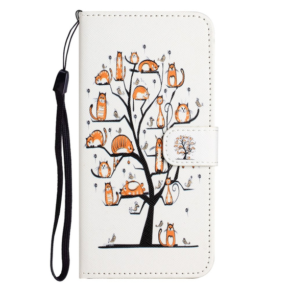 Pattintható tok a Motorola Moto G53 5G / G23 / G13, Wallet, Cat & Tree, fehér
