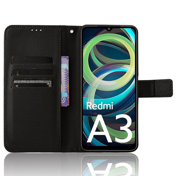 Pattintható tok a Xiaomi Redmi A3, Wallet Smart Magnet, fekete