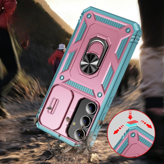 Telefontok a Samsung Galaxy S24, CamShield Slide, zöld / rózsaszín 