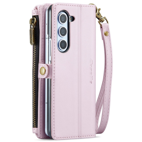 Tok CASEME Samsung Galaxy Z Fold6 5G, RFID Leather Wallet, vállpánttal, rózsaszín