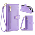 Pattintható tok a iPhone 15 Pro, Wallet Zipper Pocket, lila