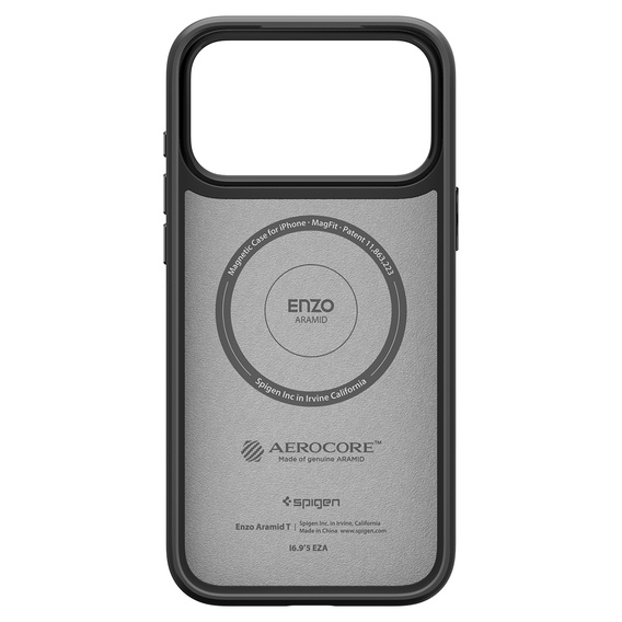 Spigen Enzo Aramid MagSafe tok iPhone 17 Pro Max készülékhez, szénfekete színben