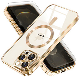 Tok iPhone 12 Pro-hoz, Electro MagSafe, arany + üveg a képernyőhöz
