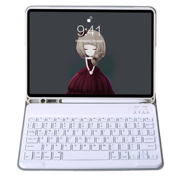 Bluetooth billentyűzetet tartalmazó tok iPad 11" 2025 A16 (11 gen.) / iPad 10.9" 2022 (10 gen.) készülékhez, szürke