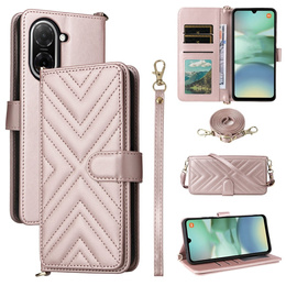 Tok patenttal a Xiaomi Redmi A5-hez, Crossbody Leather Wallet, rózsaszín