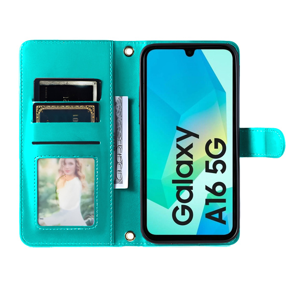 Flap tok Samsung Galaxy A16, Rhombus Crossbody Leather, zöld