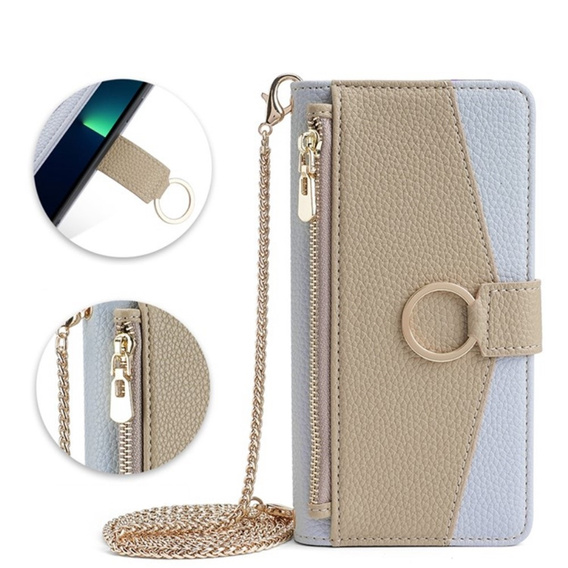 Flip tok Xiaomi Redmi Note 13 Pro+, Wallet Zipper Pocket, tükörrel, kék