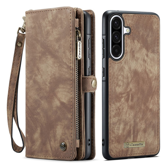 CASEME tok Samsung Galaxy A56 5G, Retro Leather Wallet, szíjjal, barna