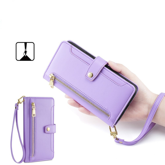 Pattintható tok a Realme 14 Pro+ 5G, Wallet Zipper Pocket, lila
