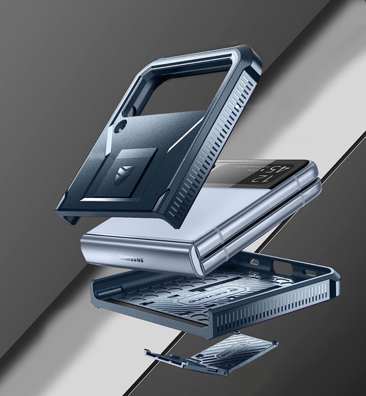 Páncélozott tok Samsung Galaxy Z Flip 4 5G készülékhez, Dexnor Clip Holder, sötétkék színű