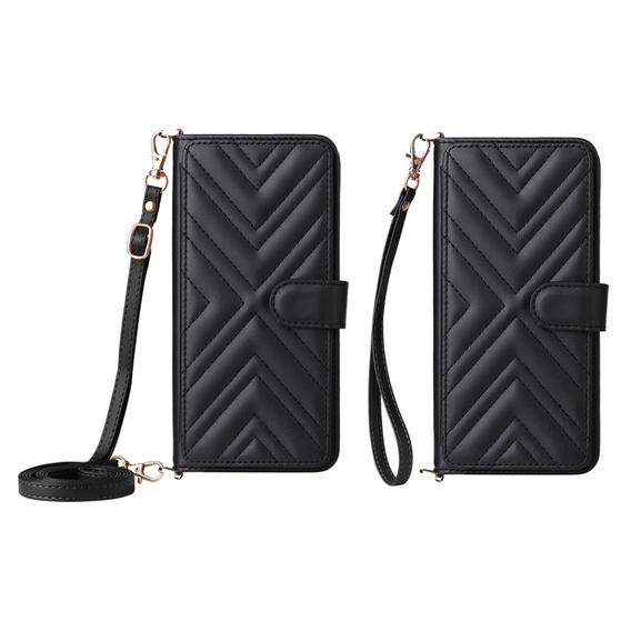 Tok patenttal a Oppo Reno 13F 5G-hez, Crossbody Leather Wallet, fekete