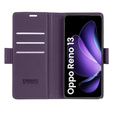Tok Oppo Reno 13, ERBORD Glossy Litchi, pénztárca patenttal, lila