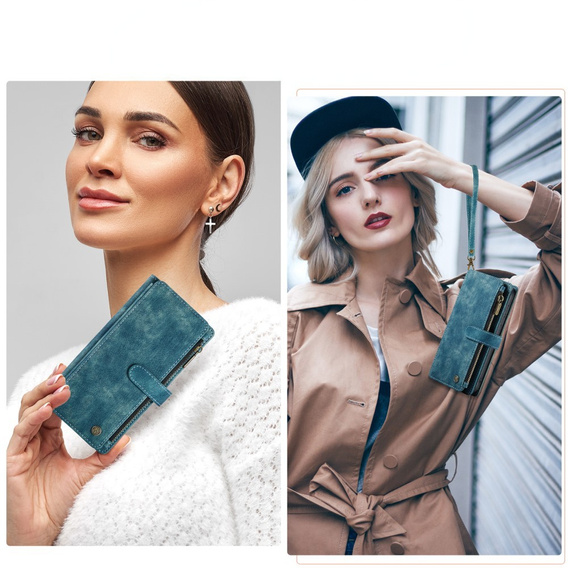 CASEME tok Samsung Galaxy A56 5G, Leather Wallet Cash and Card Slots, pánttal, kék