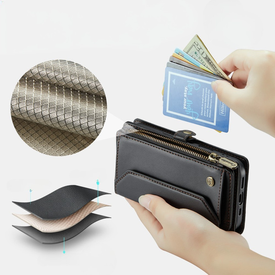 Tok CASEME iPhone16e, RFID Leather Wallet, vállpánttal, fekete
