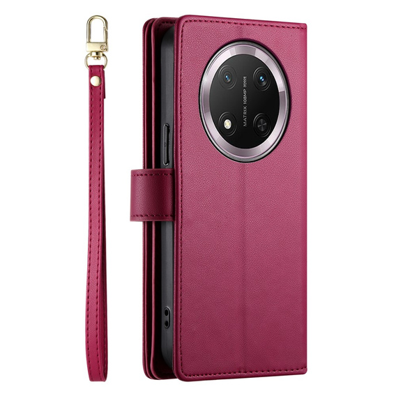 Pattintható tok a Honor Magic 7 Lite, Wallet Zipper Pocket, piros