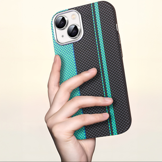 Tok iPhone 15, Carbon Fiber MagSafe, fekete / kék