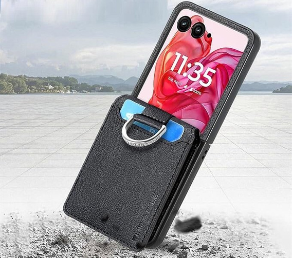 Tok Motorola Razr 50 Ultra, Card Slot Ring Case, fekete