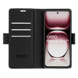Tok Oppo Reno 12 Pro, ERBORD Glossy Litchi, pénztárca patenttal, fekete
