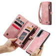 CASEME tok Samsung Galaxy A56 5G, Retro Leather Wallet, szíjjal, rózsaszín