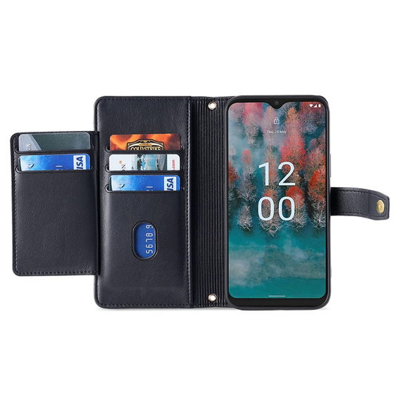Pattintható tok a Nokia G42, Wallet Zipper Pocket, fekete