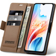 Tok Oppo A18 4G / A38 4G, ERBORD Glossy Litchi, pénztárca patenttal, barna