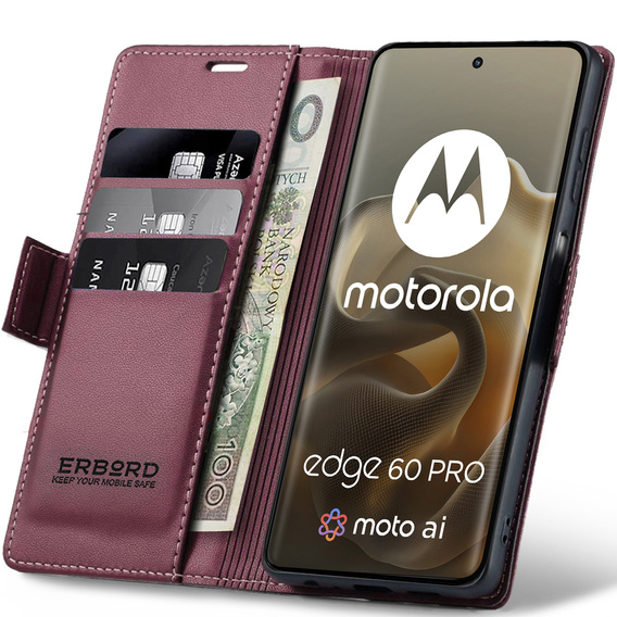 ERBORD Fényes Litchi pénztárca Motorola Edge 60 Pro számára