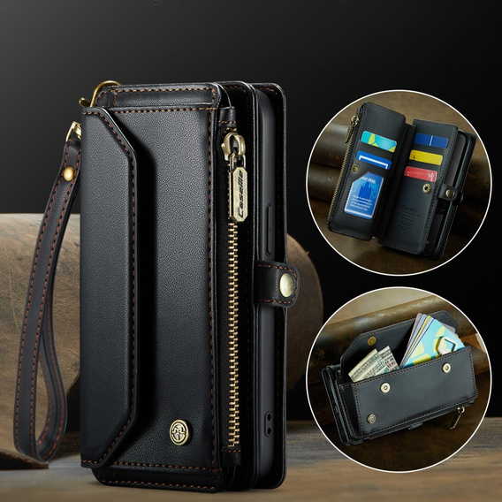Tok CASEME iPhone16e, RFID Leather Wallet, vállpánttal, fekete
