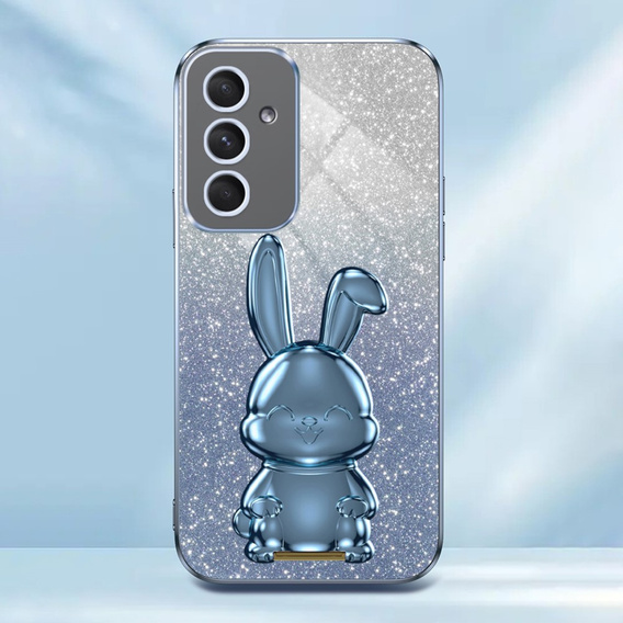 Tok Samsung Galaxy A54 5G, Glitter Rabbit, kihúzható állvánnyal, kék