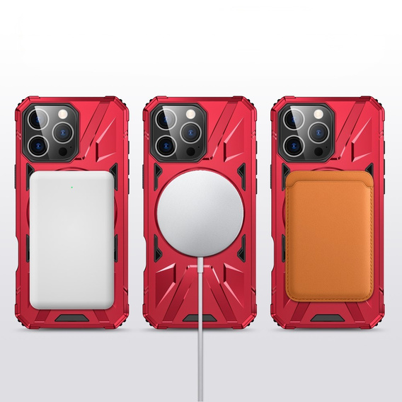 Tok iPhone 16 Pro Max-hoz, páncélozott, állvánnyal és fogantyúval, piros