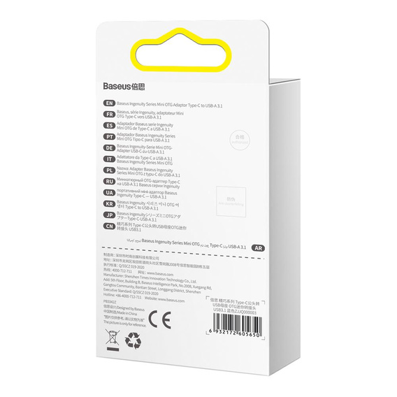 Baseus Ingenuity USB-C – USB-A 3.1 OTG adapter USB-C porttal rendelkező eszközökhöz