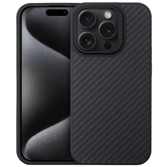 Tok iPhone 15 Pro Max, Aramid Fiber Cover, fekete
