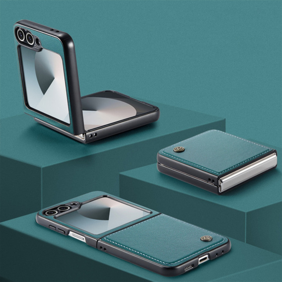 Tojás Samsung Galaxy Z Flip7 FE / Z Flip6, CASEME Litchi Leather, zöld