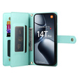 Pattintható tok a Xiaomi 14T Pro, Wallet Zipper Pocket, zöld