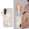 Tok Samsung Galaxy A55 5G, Leather Flower Card Slot, bézs színű
