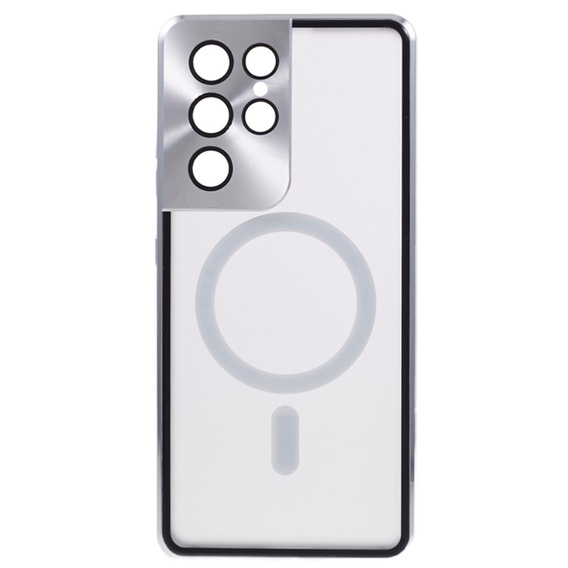 Magnetic Dual Glass MagSafe tok Samsung Galaxy S21 Ultra, ezüst