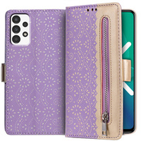 Flap tok Samsung Galaxy A52 / A52s, Wallet Pocket Zipper Lace, lila