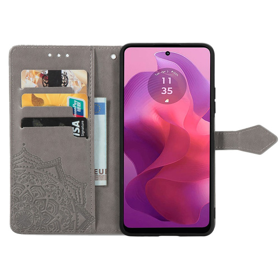 Pattintható tok a Motorola Moto E14, Mandala, szürke