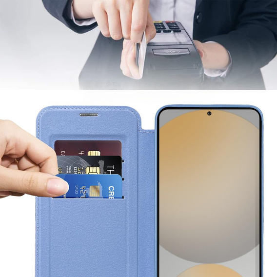 Pattintható tok a Samsung Galaxy S25 FE, RFID Wallet MagSafe CamShield, kék
