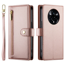Pattintható tok a Realme 14 Pro+ 5G, Wallet Zipper Pocket, rózsaszín