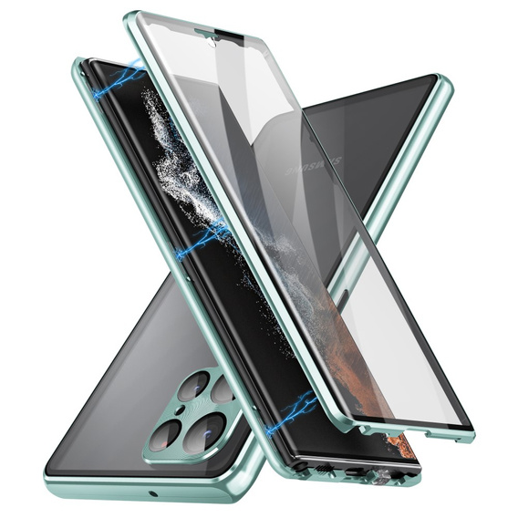 Magnetic Dual Glass MagSafe tok Samsung Galaxy S24 Ultra, zöld