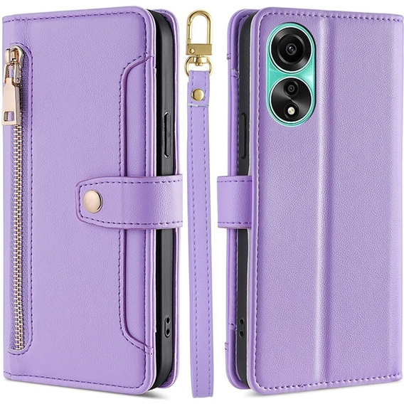Pattintható tok a Oppo A78 4G, Wallet Zipper Pocket, lila