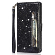 Pattintható tok a Samsung Galaxy S24, Wallet Zipper Pocket Glittery, fekete