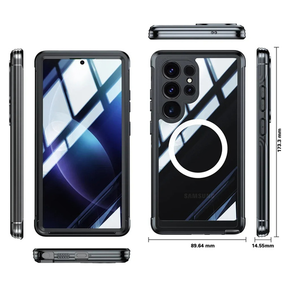 Tok Samsung Galaxy S25 Ultra-hoz, Shockproof, üveggel, MagSafe-hoz, fekete