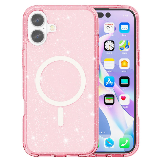 Tok iPhone 17 készülékhez, MagSafe, csillogó, áttetsző rózsaszínű