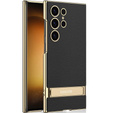 Tok Samsung Galaxy S24 Ultra készülékhez, Electro Frame bőr, állvánnyal, fekete