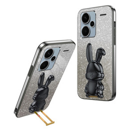 Tok Xiaomi Redmi Note 13 Pro+, Glitter Rabbit, kihúzható állvánnyal, fekete
