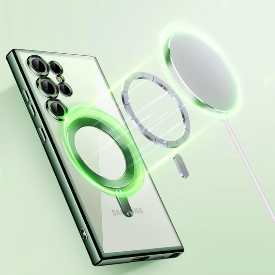 Tok Samsung Galaxy S25 Ultra-hoz, Electro MagSafe, zöld + üveg a képernyőhöz